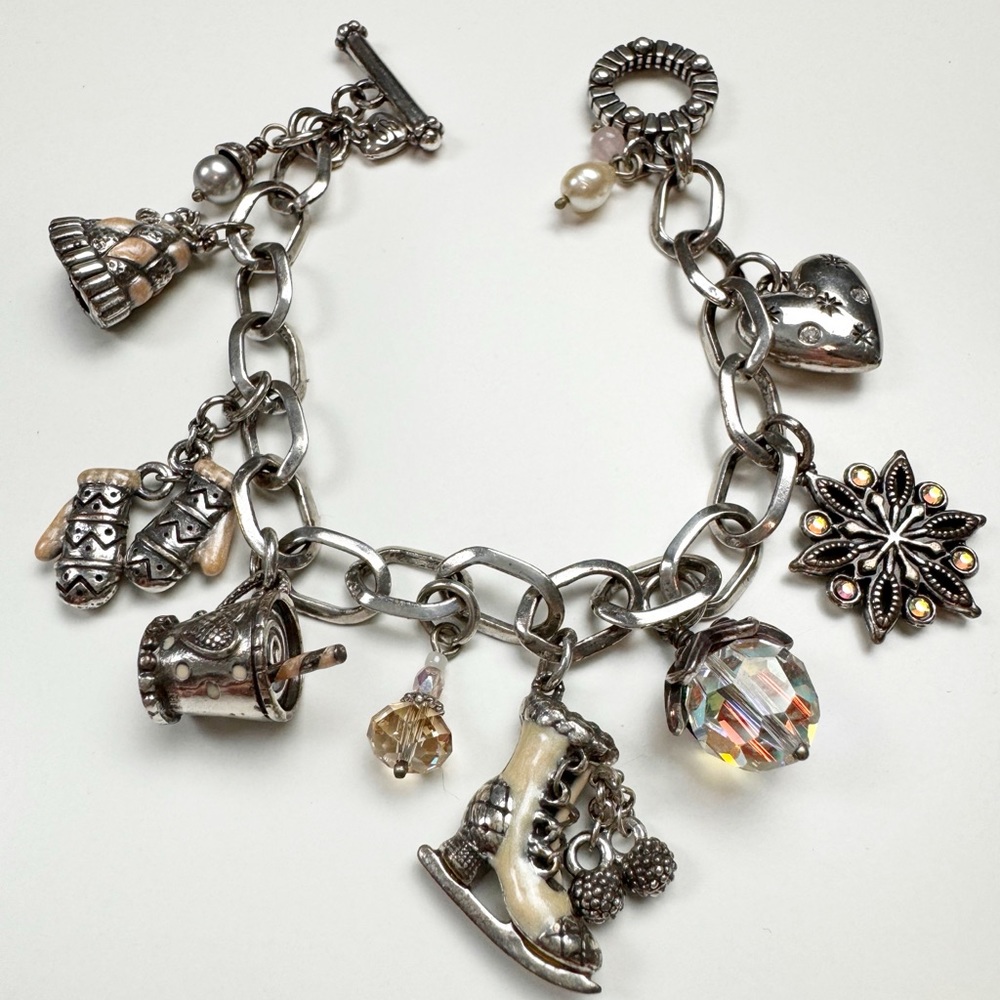 Brighton Winter Wonderland Ice Skating Charm Bracelet Mittens Hat Snowflake